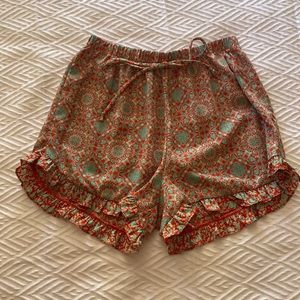Float ruffle orange and turquoise silk shorts - Size small